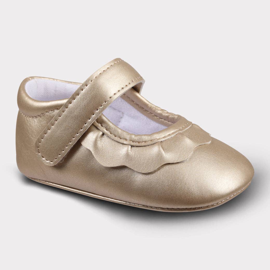 Amina Girls Hook & Loop Crib Shoe: Gold