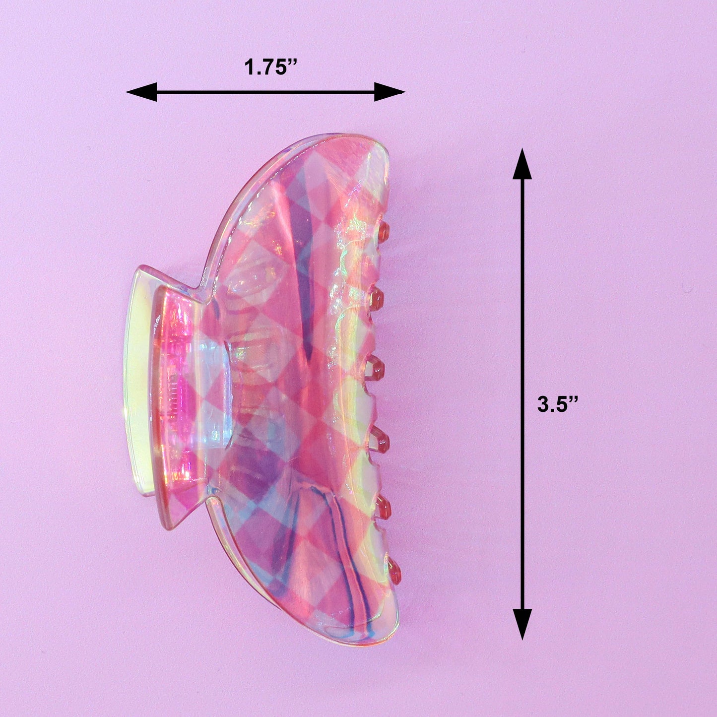 Medium Round Iridescent Checkered Hair Claw Clip: Pink