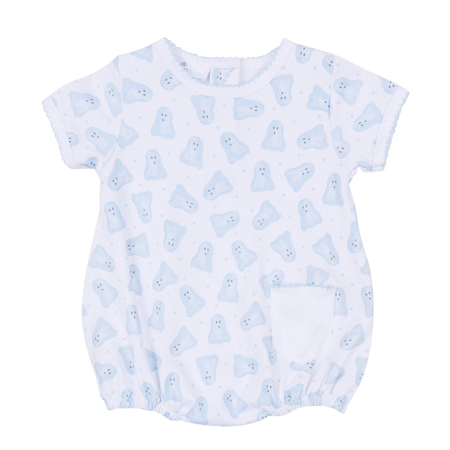 Baby Boo Print Short Sleeve Bubble - Light Blue