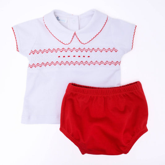 Chris Classics Smocked Short Sleeve Boy Diaper Cover Set - Red