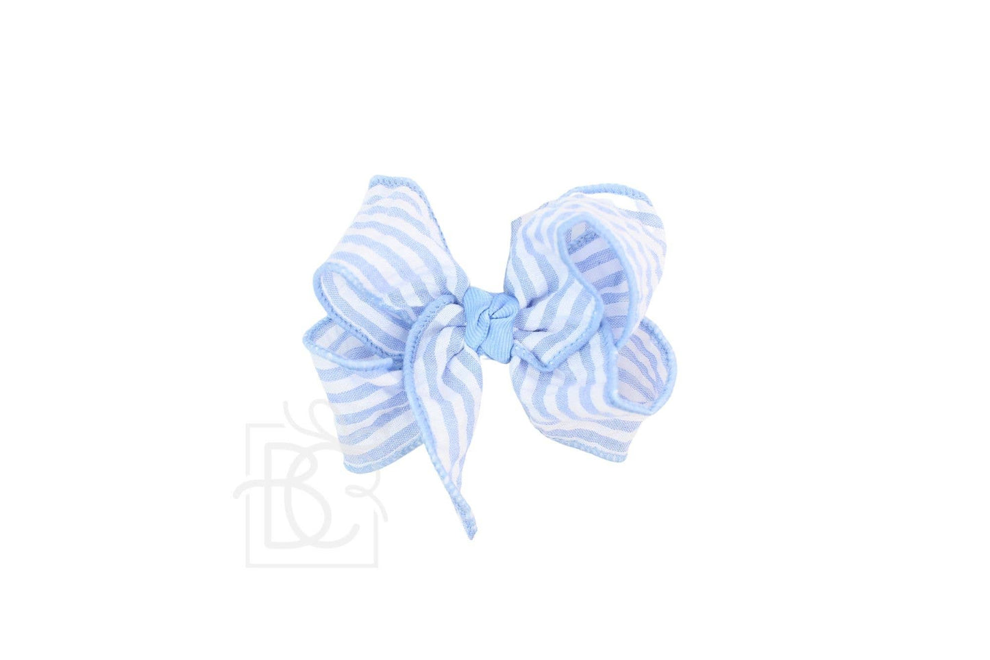 SEERSUCKER BOW ON CLIP: Millenium Blue / 4.5" Large - 1.5" Ribbon on Alligator Clip