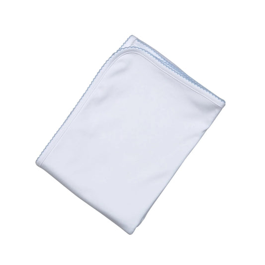White Receiving Blanket w/ Blue Trim