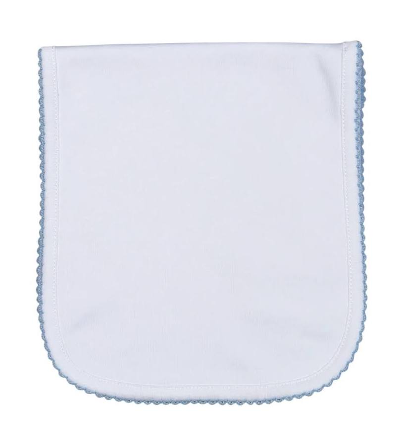 White Burping Cloth w/ Blue Picot Trim