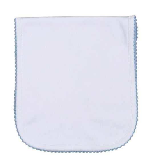 White Burping Cloth w/ Blue Picot Trim