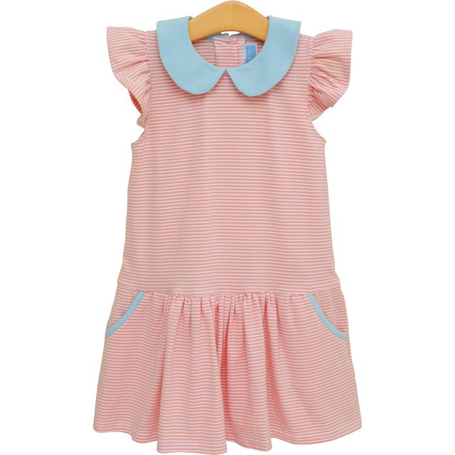 Genevieve Dress-Coral Stripe/Light Blue